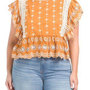 JENNIFER AND GRACE Plus Embroidered Eyelet Top